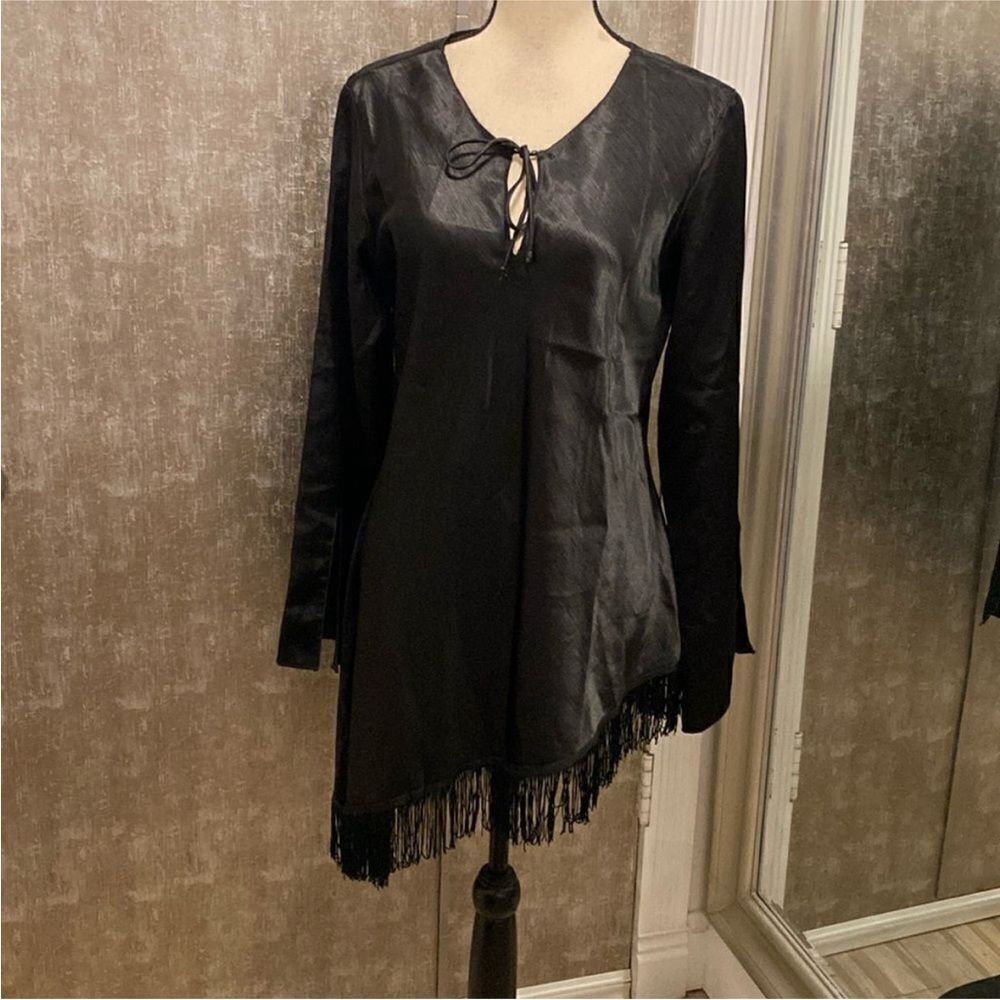 Giorgio Fiorlini Elegant Black Fringe Tunic, L